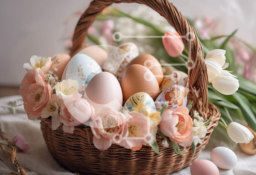 Intra Συλλεκτικό Ξύλινο Παζλ Plywood  4mm - Πασχαλινό καλάθι με στολισμένα αυγά και λουλούδια Σε Ξύλινο Κουτί - Διαστάσεις: 10x10 cm – 25 κομμάτια