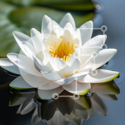 Intra Συλλεκτικό Ξύλινο Παζλ Plywood  4mm - Ανθισμένο λευκό νούφαρο σε ήρεμο νερό Σε Ξύλινο Κουτί - Διαστάσεις: 10x10 cm – 25 κομμάτια - Image 1