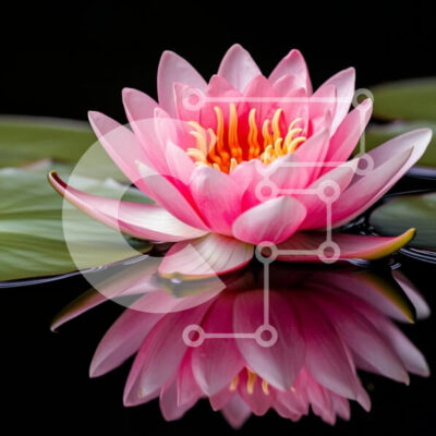 Intra Συλλεκτικό Ξύλινο Παζλ Plywood  4mm - Ροζ νούφαρο σε ανακλαστικό νερό Σε Ξύλινο Κουτί - Διαστάσεις: 10x10 cm – 25 κομμάτια - Image 1