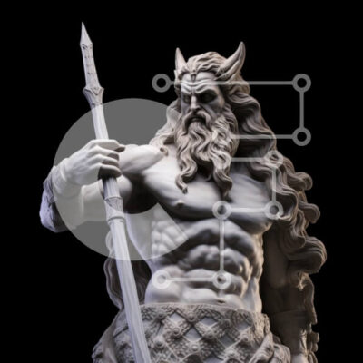 Intra Συλλεκτικό Ξύλινο Παζλ Plywood  4mm - Γλυπτό μιας μυϊκής θεότητας που κρατά ένα δόρυ Σε Ξύλινο Κουτί - Διαστάσεις Puzzle: 10x10 cm – 25 κομμάτια - Image 1