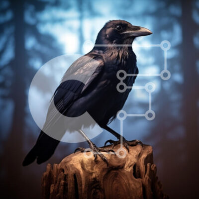 Intra Συλλεκτικό Ξύλινο Παζλ Plywood  4mm - Κοράκι σκαρφαλωμένο σε ένα κούτσουρο σε ένα δάσος Σε Ξύλινο Κουτί - Διαστάσεις: 10x10 cm – 25 κομμάτια - Image 1