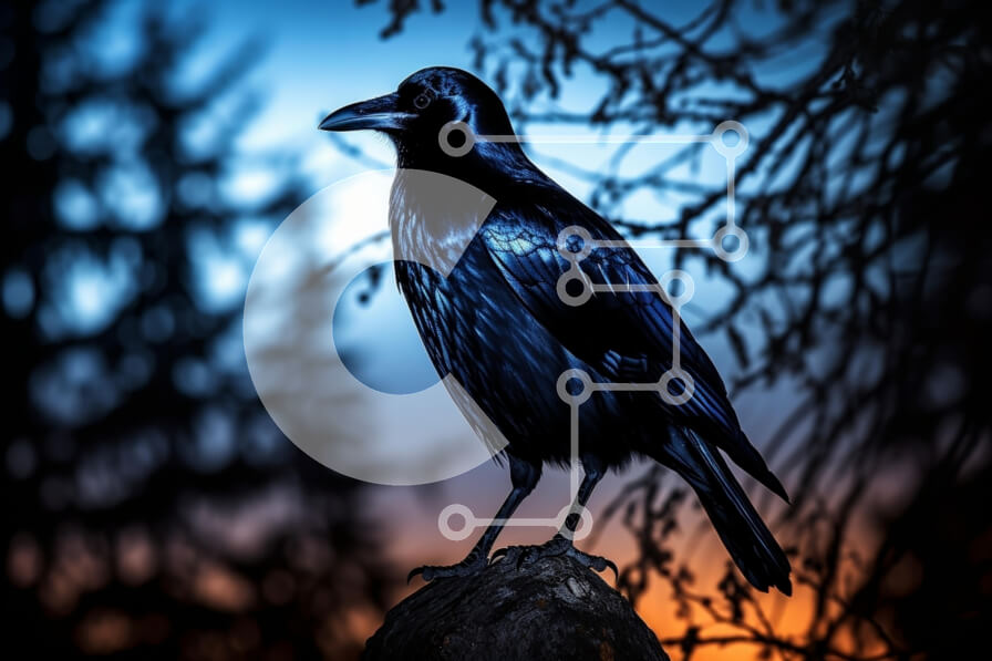 Intra Συλλεκτικό Ξύλινο Παζλ Plywood  4mm - Μαύρο πουλί σκαρφαλωμένο ενάντια σε ένα ηλιοβασίλεμα Σε Ξύλινο Κουτί - Διαστάσεις: 10x10 cm – 25 κομμάτια