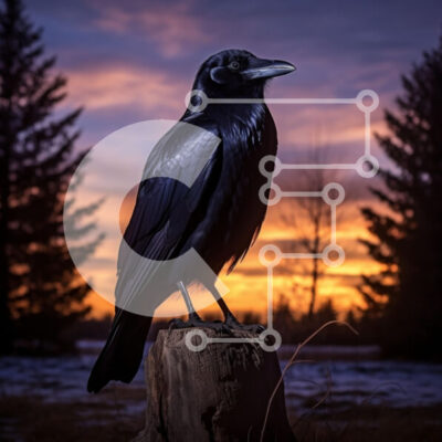 Intra Συλλεκτικό Ξύλινο Παζλ Plywood  4mm - Majestic Raven στο ηλιοβασίλεμα Σε Ξύλινο Κουτί - Διαστάσεις: 10x10 cm – 25 κομμάτια - Image 1