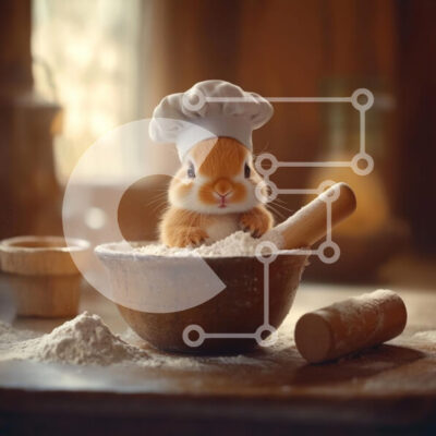 Intra Συλλεκτικό Ξύλινο Παζλ Plywood  4mm - Χαριτωμένος σεφ κουνελιών σε μια ρουστίκ κουζίνα Σε Ξύλινο Κουτί - Διαστάσεις: 10x10 cm – 25 κομμάτια - Image 1