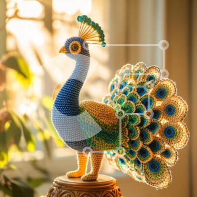 Intra Συλλεκτικό Ξύλινο Παζλ Plywood 4mm - Κομμάτι τέχνης με κροσέ Peacock Σε Ξύλινο Κουτί - Διαστάσεις Puzzle: 10x10 cm – 25 κομμάτια - Image 1