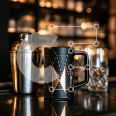 Intra Συλλεκτικό Ξύλινο Παζλ Plywood  4mm - Κομψή μαύρη και χρυσή κούπα σε ένα εκλεπτυσμένο σκηνικό μπαρ Σε Ξύλινο Κουτί - Διαστάσεις: 10x10 cm – 25 κομμάτια - Image 1