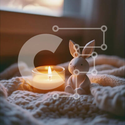 Intra Συλλεκτικό Ξύλινο Παζλ Plywood  4mm - Άνετη σκηνή εσωτερικού χώρου με ειδώλιο κεριού και κουνελιού Σε Ξύλινο Κουτί - Διαστάσεις Puzzle: 10x10 cm – 25 κομμάτια - Image 1