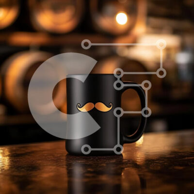 Intra Συλλεκτικό Ξύλινο Παζλ Plywood  4mm - Κομψή μαύρη κούπα με σχέδιο μουστάκι Σε Ξύλινο Κουτί - Διαστάσεις: 10x10 cm – 25 κομμάτια - Image 1