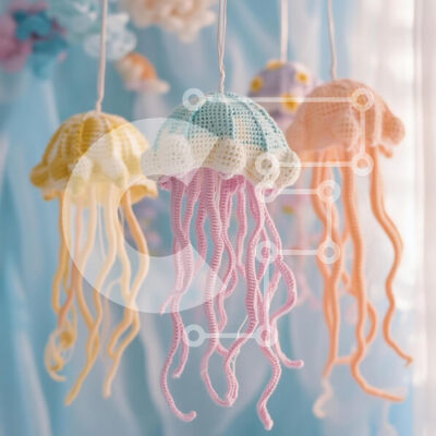 Intra Συλλεκτικό Ξύλινο Παζλ Plywood 4mm - Κροσέ μέδουσες σε παστέλ χρώματα Σε Ξύλινο Κουτί - Διαστάσεις Puzzle: 10x10 cm – 25 κομμάτια - Image 1