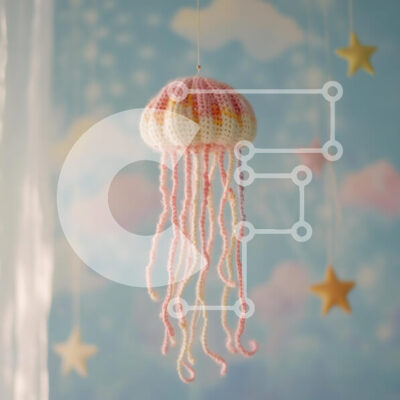 Intra Συλλεκτικό Ξύλινο Παζλ Plywood  4mm - Κροσέ Jellyfish Mobile Σε Ξύλινο Κουτί - Διαστάσεις Puzzle: 10x10 cm – 25 κομμάτια - Image 1