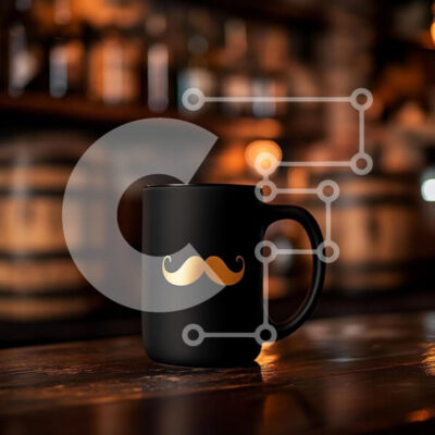 Intra Συλλεκτικό Ξύλινο Παζλ Plywood 4mm - Μαύρη κούπα καφέ με χρυσό σχέδιο μουστάκι Σε Ξύλινο Κουτί - Διαστάσεις: 10x10 cm – 25 κομμάτια - Image 1