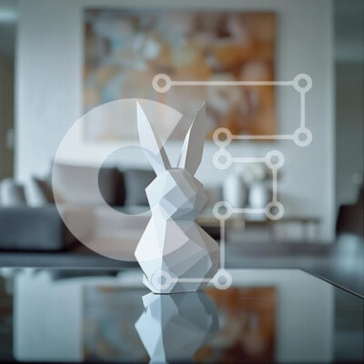 Intra Συλλεκτικό Ξύλινο Παζλ Plywood  4mm - Γεωμετρικό λευκό γλυπτό λαγουδάκι σε σύγχρονο χώρο διαβίωσης Σε Ξύλινο Κουτί - Διαστάσεις Puzzle: 10x10 cm – 25 κομμάτια - Image 1