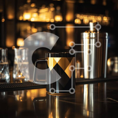 Intra Συλλεκτικό Ξύλινο Παζλ Plywood  4mm - Κομψή μαύρη και χρυσή κούπα στον πάγκο του μπαρ Σε Ξύλινο Κουτί - Διαστάσεις: 10x10 cm – 25 κομμάτια - Image 1