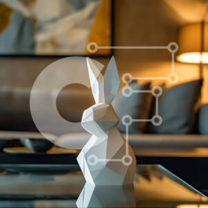 Intra Συλλεκτικό Ξύλινο Παζλ Plywood  4mm - Γεωμετρικό λευκό γλυπτό κουνελιού στο μοντέρνο σαλόνι Σε Ξύλινο Κουτί - Διαστάσεις Puzzle: 10x10 cm – 25 κομμάτια