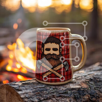 Intra Συλλεκτικό Ξύλινο Παζλ Plywood  4mm - Κεραμική Κούπα με Σχέδιο Γενειοφόρου Άνδρας και Φωτιά Σε Ξύλινο Κουτί - Διαστάσεις: 10x10 cm – 25 κομμάτια - Image 1