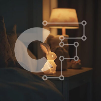 Intra Συλλεκτικό Ξύλινο Παζλ Plywood  4mm - Άνετο κομοδίνο με λάμπα κουνελιού και αρκουδάκι Σε Ξύλινο Κουτί - Διαστάσεις Puzzle: 10x10 cm – 25 κομμάτια - Image 1