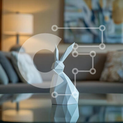 Intra Συλλεκτικό Ξύλινο Παζλ Plywood  4mm - Γεωμετρικό γλυπτό λευκού κουνελιού σε ένα άνετο σαλόνι Σε Ξύλινο Κουτί - Διαστάσεις: 10x10 cm – 25 κομμάτια - Image 1