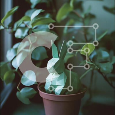 Intra Συλλεκτικό Ξύλινο Παζλ Plywood  4mm - Γεωμετρικό χάρτινο κουνέλι σε γλάστρα με πράσινα φύλλα Σε Ξύλινο Κουτί - Διαστάσεις: 10x10 cm – 25 κομμάτια - Image 1