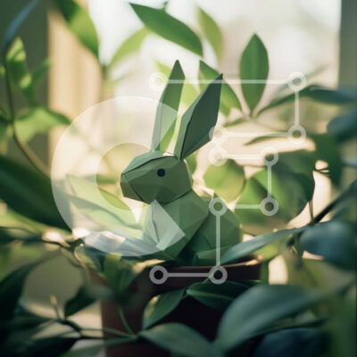 Intra Συλλεκτικό Ξύλινο Παζλ Plywood  4mm - Γεωμετρικό κουνέλι Origami που περιβάλλεται από πράσινο Σε Ξύλινο Κουτί - Διαστάσεις: 10x10 cm – 25 κομμάτια - Image 1