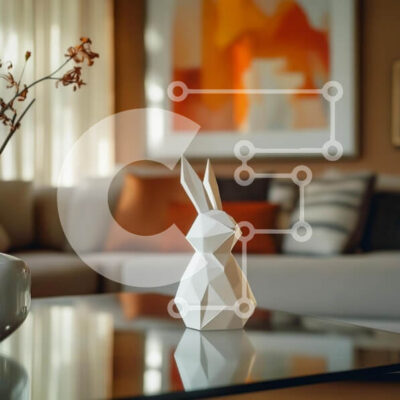 Intra Συλλεκτικό Ξύλινο Παζλ Plywood  4mm - Γεωμετρικό γλυπτό κουνελιού στο σύγχρονο εσωτερικό Σε Ξύλινο Κουτί - Διαστάσεις: 10x10 cm – 25 κομμάτια - Image 1