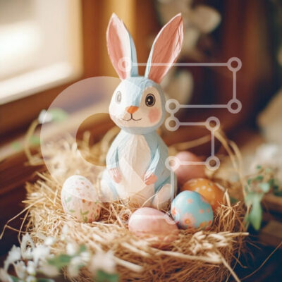 Intra Συλλεκτικό Ξύλινο Παζλ Plywood  4mm - Πασχαλινό λαγουδάκι με πολύχρωμα αυγά Σε Ξύλινο Κουτί - Διαστάσεις: 10x10 cm – 25 κομμάτια - Image 1