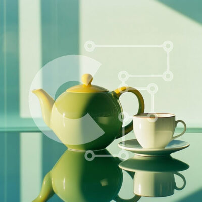 Intra Συλλεκτικό Ξύλινο Παζλ Plywood  4mm - Τσαγιέρα και φλιτζάνι σε ανακλαστική επιφάνεια Σε Ξύλινο Κουτί - Διαστάσεις: 10x10 cm – 25 κομμάτια - Image 1