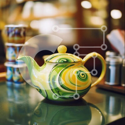 Intra Συλλεκτικό Ξύλινο Παζλ Plywood  4mm - Πολύχρωμη στροβιλιζόμενη τσαγιέρα σε ανακλαστική επιφάνεια Σε Ξύλινο Κουτί - Διαστάσεις: 10x10 cm – 25 κομμάτια - Image 1