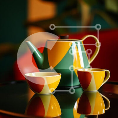 Intra Συλλεκτικό Ξύλινο Παζλ Plywood  4mm - Πολύχρωμο σετ τσαγιού σε ανακλαστικό τραπέζι Σε Ξύλινο Κουτί - Διαστάσεις Puzzle: 10x10 cm – 25 κομμάτια - Image 1