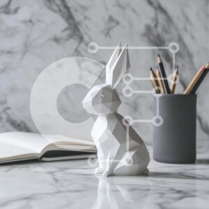 Intra Συλλεκτικό Ξύλινο Παζλ Plywood  4mm - Γεωμετρικό γλυπτό λευκού κουνελιού σε μαρμάρινο τραπέζι Σε Ξύλινο Κουτί - Διαστάσεις: 10x10 cm – 25 κομμάτια