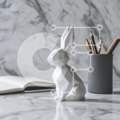 Intra Συλλεκτικό Ξύλινο Παζλ Plywood  4mm - Γεωμετρικό γλυπτό λευκού κουνελιού σε μαρμάρινο τραπέζι Σε Ξύλινο Κουτί - Διαστάσεις: 10x10 cm – 25 κομμάτια - Image 1