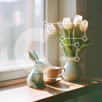 Intra Συλλεκτικό Ξύλινο Παζλ Plywood  4mm - Άνετο εσωτερικό με ειδώλιο κουνελιού και τουλίπες Σε Ξύλινο Κουτί - Διαστάσεις Puzzle: 10x10 cm – 25 κομμάτια - Image 1