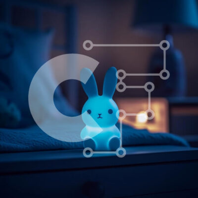 Intra Συλλεκτικό Ξύλινο Παζλ Plywood  4mm - Λαμπερό φωτιστικό κουνελιού σε ένα άνετο υπνοδωμάτιο Σε Ξύλινο Κουτί - Διαστάσεις Puzzle: 10x10 cm – 25 κομμάτια - Image 1