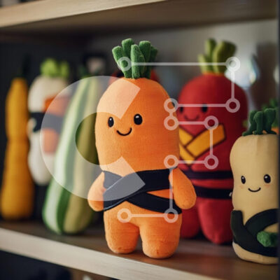 Intra Συλλεκτικό Ξύλινο Παζλ Plywood 4mm - Συλλογή βελούδινων λαχανικών παιχνιδιών με στολές Ninja Σε Ξύλινο Κουτί - Διαστάσεις: 10x10 cm – 25 κομμάτια - Image 1