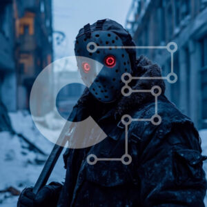 Intra Συλλεκτικό Ξύλινο Παζλ Plywood  4mm - Μυστηριώδης φιγούρα σε αστικό τοπίο με λαμπερά μάτια Σε Ξύλινο Κουτί - Διαστάσεις Puzzle: 10x10 cm – 25 κομμάτια