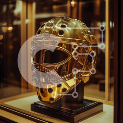 Intra Συλλεκτικό Ξύλινο Παζλ Plywood  4mm - Χρυσή μάσκα τερματοφύλακα σε βιτρίνα Σε Ξύλινο Κουτί - Διαστάσεις: 10x10 cm – 25 κομμάτια - Image 1