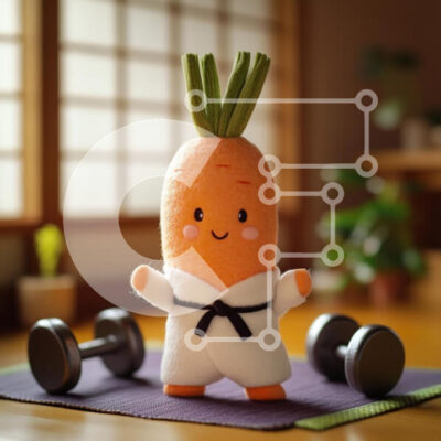 Intra Συλλεκτικό Ξύλινο Παζλ Plywood  4mm - Λούτρινος χαρακτήρας καρότου στο Karate Gi at Gym Σε Ξύλινο Κουτί - Διαστάσεις: 10x10 cm – 25 κομμάτια - Image 1