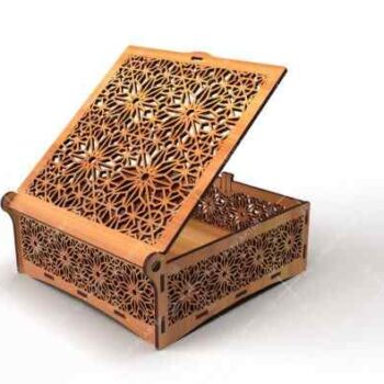 Intra Ξύλινο Κουτί Plywood Kraftbox με περίτεχνο διάτρητο μοτίβο τύπου αραβουργήματος που διακοσμεί τόσο το καπάκι όσο και τις πλευρές του κουτιού 22x16x39 cm Box19-01623 - Image 1