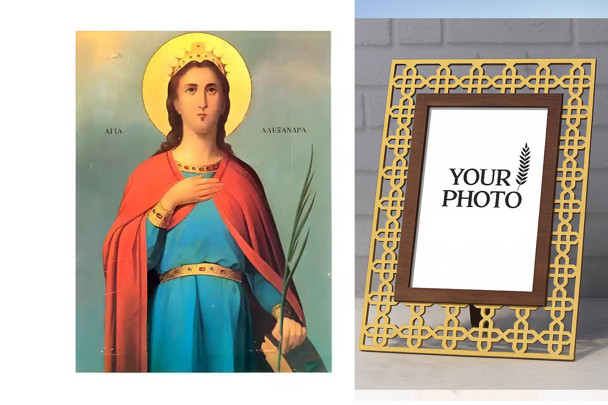 Εικόνα Ορθοδοξίας Πολυτελείας με σχεδιο Σταυρούς μαζι με Βάση σε 8 χρώματα με περίγραμμα χρυσό σε ξύλο Plywood (Πλακάζ) με βάση Εικόνα Αγία Αλεξάνδρα Χειροποίητη Ελληνορθόδοξη , Κρεμαστή πλάκα βυζαντινής τέχνης, χριστιανική τέχνη Διάσταση 10x7 cm (3,9 x 2,8 ίντσες) INTRAEK3kadro3211-670695