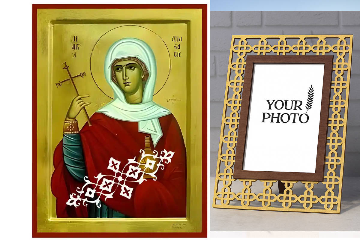 Εικόνα Ορθοδοξίας Πολυτελείας με σχεδιο Σταυρούς μαζι με Βάση σε 8 χρώματα με περίγραμμα χρυσό σε ξύλο Plywood (Πλακάζ) με βάση Εικόνα Αγία Αναστασία Φαρμακολύτρια Χειροποίητη Ελληνορθόδοξη , Κρεμαστή πλάκα βυζαντινής τέχνης, χριστιανική τέχνη Διάσταση 10x7 cm (3,9 x 2,8 ίντσες) INTRAEK3kadro3211-670690