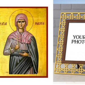 Εικόνα Ορθοδοξίας Πολυτελείας  με  σχεδιο Σταυρούς μαζι με  Βάση σε  8 χρώματα με περίγραμμα χρυσό σε ξύλο Plywood (Πλακάζ)   με  βάση Εικόνα Αγία Μαύρα Χειροποίητη Ελληνορθόδοξη , Κρεμαστή πλάκα βυζαντινής τέχνης, χριστιανική τέχνη Διάσταση 10x7 cm (3,9 x 2,8 ίντσες) INTRAEK3kadro3211-670566