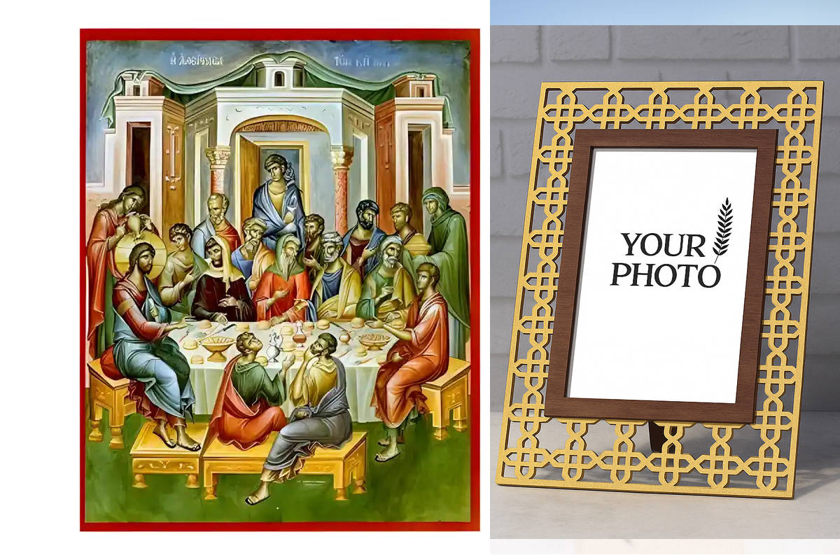 Εικόνα Ορθοδοξίας Πολυτελείας  με  σχεδιο Σταυρούς μαζι με  Βάση σε  8 χρώματα με περίγραμμα χρυσό σε ξύλο Plywood (Πλακάζ)   με  βάση Εικόνα Η αλείψασα τον Κύριο μύρω Χειροποίητη Ελληνορθόδοξη , Κρεμαστή πλάκα βυζαντινής τέχνης, χριστιανική τέχνη Διάσταση 10x7 cm (3,9 x 2,8 ίντσες) INTRAEK3kadro3211-670461