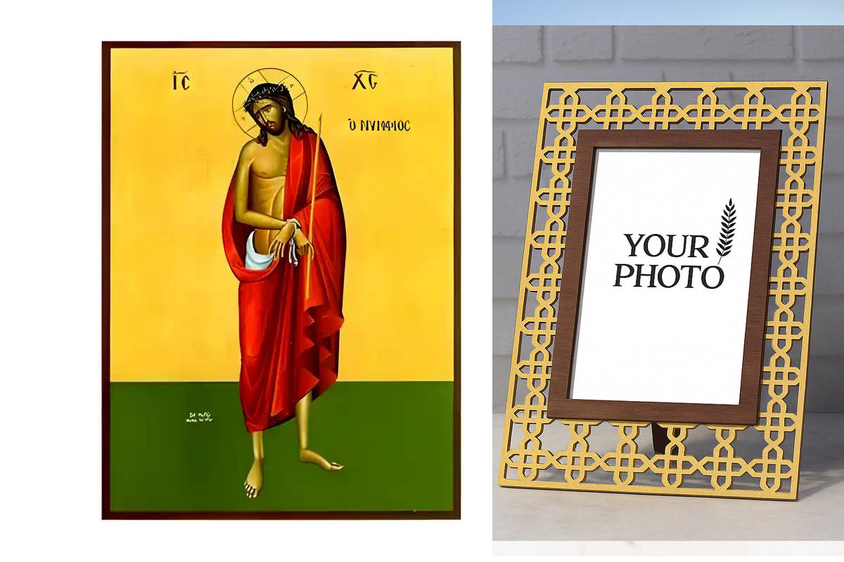 Εικόνα Ορθοδοξίας Πολυτελείας  με  σχεδιο Σταυρούς μαζι με  Βάση σε  8 χρώματα με περίγραμμα χρυσό σε ξύλο Plywood (Πλακάζ)   με  βάση Εικόνα Χριστός Νυμφίος Χειροποίητη Ελληνορθόδοξη , Κρεμαστή πλάκα βυζαντινής τέχνης, χριστιανική τέχνη Διάσταση 10x7 cm (3,9 x 2,8 ίντσες) INTRAEK3kadro3211-670744