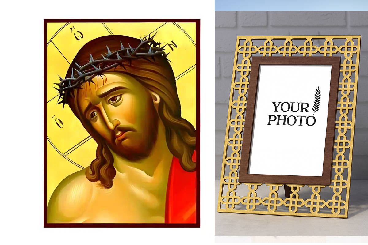 Εικόνα Ορθοδοξίας Πολυτελείας  με  σχεδιο Σταυρούς μαζι με  Βάση σε  8 χρώματα με περίγραμμα χρυσό σε ξύλο Plywood (Πλακάζ)   με  βάση Εικόνα Χριστός Νυμφίος Χειροποίητη Ελληνορθόδοξη , Κρεμαστή πλάκα βυζαντινής τέχνης, χριστιανική τέχνη Διάσταση 10x7 cm (3,9 x 2,8 ίντσες) INTRAEK3kadro3211-670742