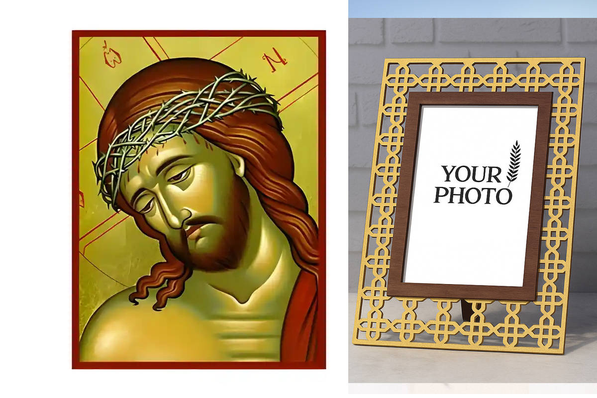 Εικόνα Ορθοδοξίας Πολυτελείας  με  σχεδιο Σταυρούς μαζι με  Βάση σε  8 χρώματα με περίγραμμα χρυσό σε ξύλο Plywood (Πλακάζ)   με  βάση Εικόνα Χριστός Νυμφίος Χειροποίητη Ελληνορθόδοξη , Κρεμαστή πλάκα βυζαντινής τέχνης, χριστιανική τέχνη Διάσταση 10x7 cm (3,9 x 2,8 ίντσες) INTRAEK3kadro3211-670743