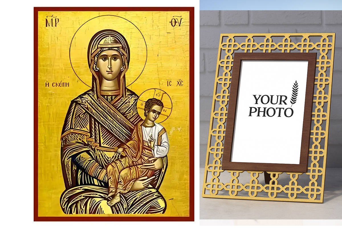 Εικόνα Ορθοδοξίας Πολυτελείας με σχεδιο Σταυρούς μαζι με Βάση σε 8 χρώματα με περίγραμμα χρυσό σε ξύλο Plywood (Πλακάζ) με βάση Εικόνα Παναγία η Αγία Σκέπη Χειροποίητη Ελληνορθόδοξη , Κρεμαστή πλάκα βυζαντινής τέχνης, χριστιανική τέχνη Διάσταση 10x7 cm (3,9 x 2,8 ίντσες) INTRAEK3kadro3211-671275