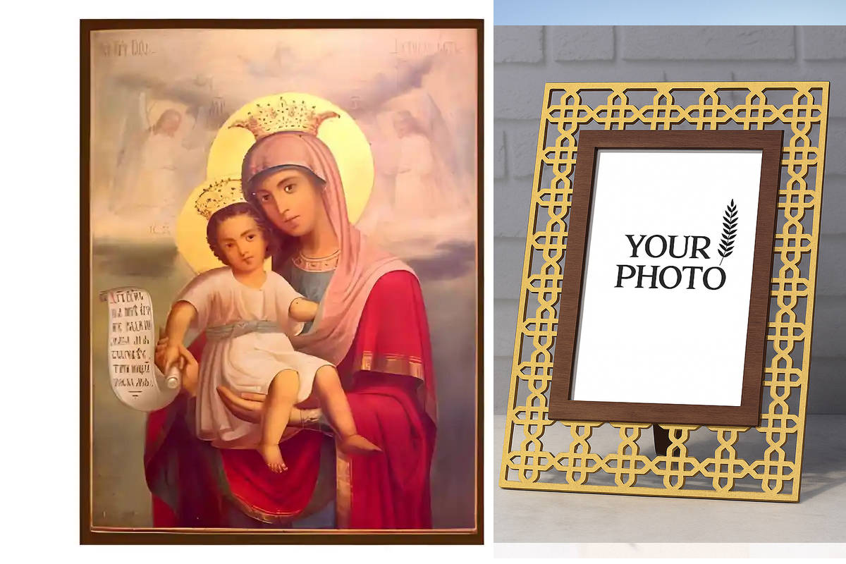 Εικόνα Ορθοδοξίας Πολυτελείας  με  σχεδιο Σταυρούς μαζι με  Βάση σε  8 χρώματα με περίγραμμα χρυσό σε ξύλο Plywood (Πλακάζ)   με  βάση Εικόνα Παναγία με Χριστό, Άξιον Εστί Χειροποίητη Ελληνορθόδοξη , Κρεμαστή πλάκα βυζαντινής τέχνης, χριστιανική τέχνη Διάσταση 10x7 cm (3,9 x 2,8 ίντσες) INTRAEK3kadro3211-671263