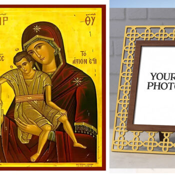 Εικόνα Ορθοδοξίας Πολυτελείας  με  σχεδιο Σταυρούς μαζι με  Βάση σε  8 χρώματα με περίγραμμα χρυσό σε ξύλο Plywood (Πλακάζ)   με  βάση Εικόνα Παναγία με Χριστό, Άξιον Εστί Χειροποίητη Ελληνορθόδοξη , Κρεμαστή πλάκα βυζαντινής τέχνης, χριστιανική τέχνη Διάσταση 15x11 cm (5,9 x 4,3 ίντσες) INTRAEK3kadro3211-8671262 - Image 1