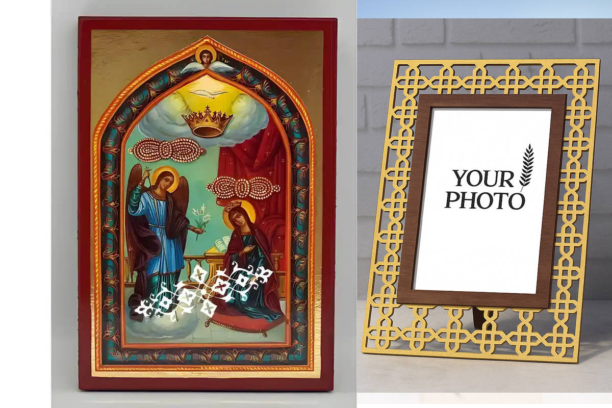 Εικόνα Ορθοδοξίας Πολυτελείας  με  σχεδιο Σταυρούς μαζι με  Βάση σε  8 χρώματα με περίγραμμα χρυσό σε ξύλο Plywood (Πλακάζ)   με  βάση Εικόνα Παναγία Ευαγγελίστρια Χειροποίητη Ελληνορθόδοξη , Κρεμαστή πλάκα βυζαντινής τέχνης, χριστιανική τέχνη Διάσταση 10x7 cm (3,9 x 2,8 ίντσες) INTRAEK3kadro3211-671283