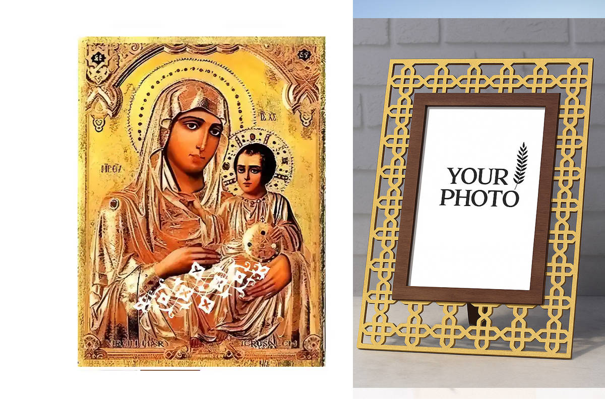 Εικόνα Ορθοδοξίας Πολυτελείας  με  σχεδιο Σταυρούς μαζι με  Βάση σε  8 χρώματα με περίγραμμα χρυσό σε ξύλο Plywood (Πλακάζ)   με  βάση Εικόνα Παναγία Ιεροσολυμίτισσα Χειροποίητη Ελληνορθόδοξη , Κρεμαστή πλάκα βυζαντινής τέχνης, χριστιανική τέχνη Διάσταση 10x7 cm (3,9 x 2,8 ίντσες) INTRAEK3kadro3211-671268