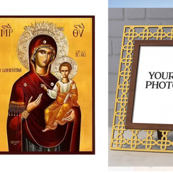 Εικόνα Ορθοδοξίας Πολυτελείας  με  σχεδιο Σταυρούς μαζι με  Βάση σε  8 χρώματα με περίγραμμα χρυσό σε ξύλο Plywood (Πλακάζ)   με  βάση Εικόνα Παναγία Οδηγήτρια Χειροποίητη Ελληνορθόδοξη , Κρεμαστή πλάκα βυζαντινής τέχνης, χριστιανική τέχνη Διάσταση 15x11 cm (5,9 x 4,3 ίντσες) INTRAEK3kadro3211-8671238 - Image 1
